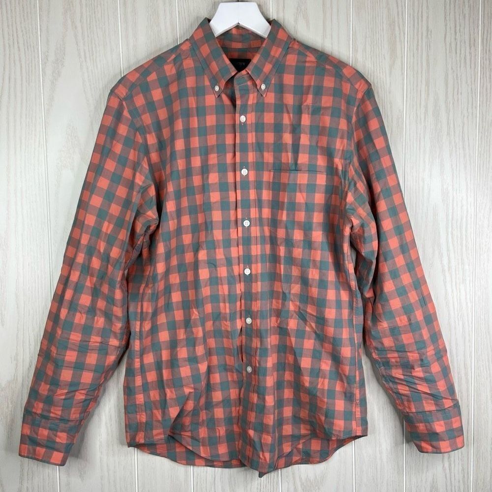 J. Crew Men's M Pink And Gray Checked Gingham Long Sleeve Button Down Shirt